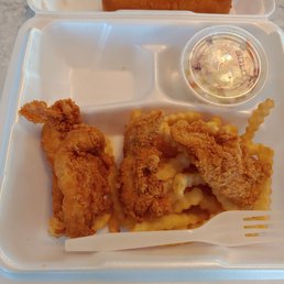 That's a small fork to give you an idea of the size of the tenders. 3-4" maybe. So disappointing