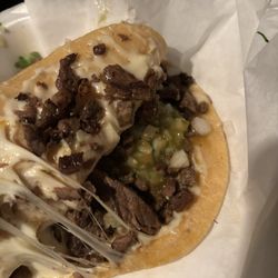 Angels Tijuana Tacos - Carne asada mulita opened up to show the inside