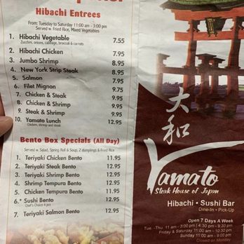 Yamato - Menu from Facebook posts. Can't wait to order today. - Japanese Near Me - Logan, West Virginia