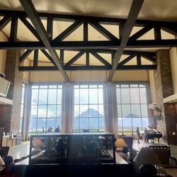 Lodge gathering area, entrance to lounge is in back to the right