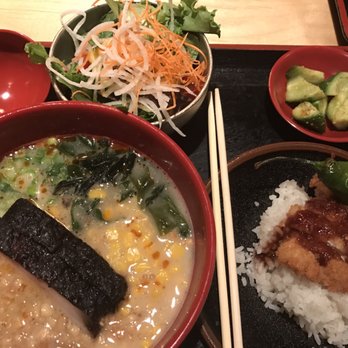 RAMEN-SAN - Express Lunch (tonkatsu ramen with corn, panko crusted chicken and rice, salad and cucumber) - Ramen Near Me - Chicago, Illinois RAMEN-SAN - Express Lunch (tonkatsu ramen with corn, panko crusted chicken and rice, salad and cucumber) - Ramen Near Me - Chicago, Illinois