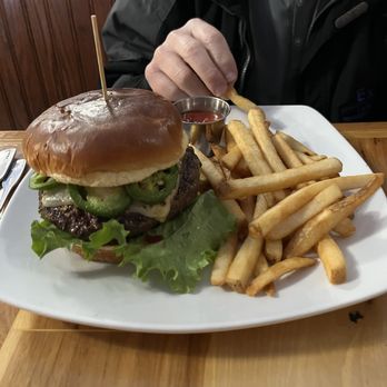 Crooked Horns Bar & Grill - The Jalapeno Jack Burger - 10 ounces! With cole slaw and french fries - Burgers Near Me - Sycamore, Illinois