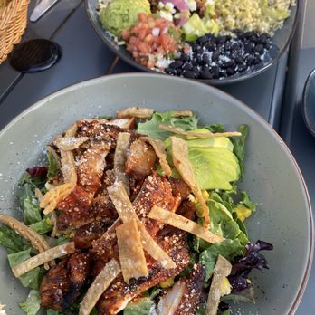 Lady Dahlia Tequila Bar - Corn and avocado ceasar in front, steak bowl in back - Bars Near Me - Mount Prospect, Illinois