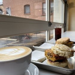Blueprint Coffee - Pump Pump Latte, Eggs Biscuit Sandwich, Cold Brew