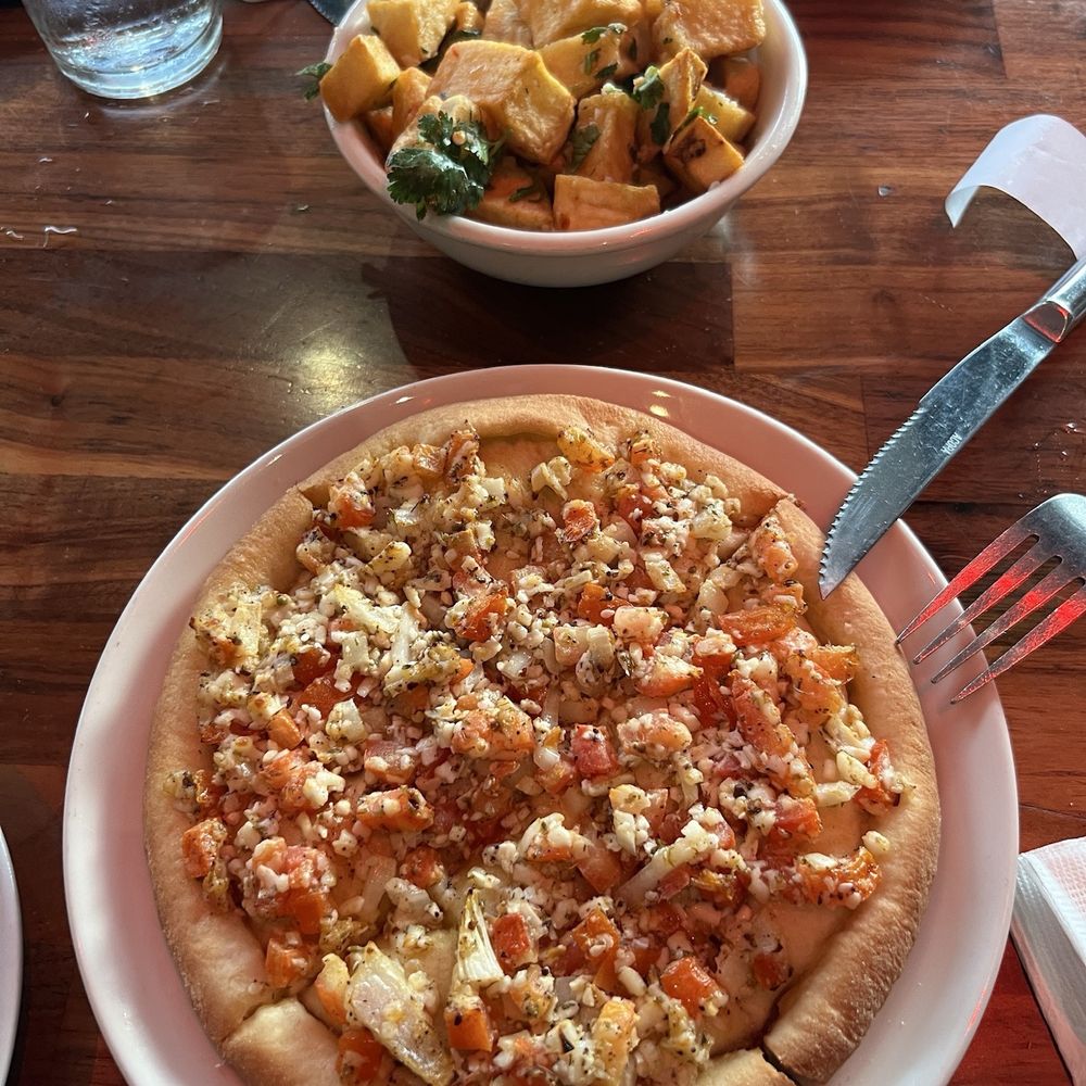 Open sesame pizza, Spicy Garlic Potatoes vn gf Open sesame pizza, Spicy Garlic Potatoes vn gf