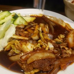 3 pieces of meat. All onion
