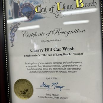 Cherry Hill Auto Wash - Certificate of Recognition - Car Wash Near Me - Long Beach, California