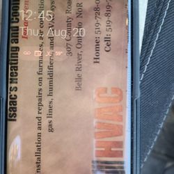 Isaac's Heating, Cooling & Mechanical - Company card