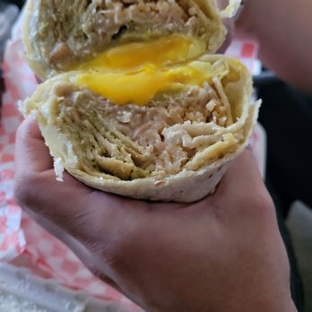 Yeyes Kitchen - Chilaquile burrito w/green sauce (Doesn't come cut, we did that at home) - Mexican Near Me - Riverside, California