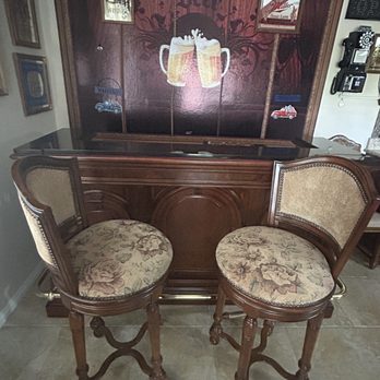 Bob’s Job - The finished product! Bob did a beautiful job restoring our bar stools and bar foot rail. - Refinishing Services Near Me Bob’s Job - The finished product! Bob did a beautiful job restoring our bar stools and bar foot rail. - Refinishing Services Near Me