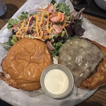 The Map Room - Springfield burger (with only single patty) and Tokyo side salad - American Near Me - Cedar Rapids, Iowa The Map Room - Springfield burger (with only single patty) and Tokyo side salad - American Near Me - Cedar Rapids, Iowa