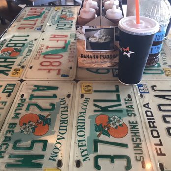 Mission BBQ - Cool Florida license plate table. - American Near Me - Jacksonville, Florida Mission BBQ - Cool Florida license plate table. - American Near Me - Jacksonville, Florida