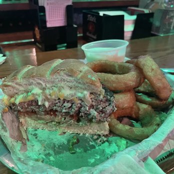 Island Pub - Burger and onion rings...after devouring the first half! - Pubs Near Me - Stevensville, Maryland Island Pub - Burger and onion rings...after devouring the first half! - Pubs Near Me - Stevensville, Maryland