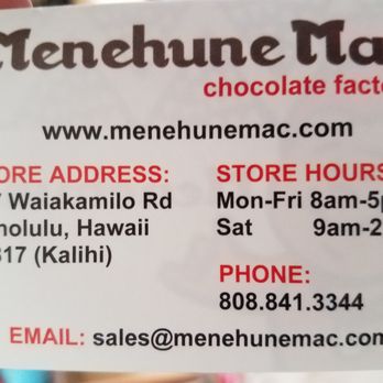 Menehune Mac Candies - Business card. They do wedding favors. - Candy Stores Near Me - Honolulu, Hawaii