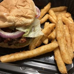 MJ's Sports Bar and Grill - MJs Burger with their crispy fries