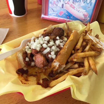 Mustard's Last Stand - Brat with chili cheese and onion - Hot Dogs Near Me - Denver, Colorado Mustard's Last Stand - Brat with chili cheese and onion - Hot Dogs Near Me - Denver, Colorado