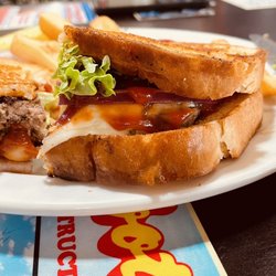 Burgundy Square Cafe - Hamburger on grilled sourdough bread