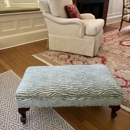Re-upholstered club chair & ottoman by Classic to give us an updated look in our home!