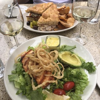 Cafe Terigo - Grilled Salmon Filet Salad and the turkey sandwich..paired with 2 glasses of Chardonnay, of course :) - Italian Near Me - Park City, Utah Cafe Terigo - Grilled Salmon Filet Salad and the turkey sandwich..paired with 2 glasses of Chardonnay, of course :) - Italian Near Me - Park City, Utah