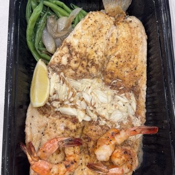 Pappas Seafood House - Rainbow Trout & Shrimp with Roasted Shallot Green Beans. Absolutely Delicious!!!!!!! - Seafood Near Me - Humble, Texas Pappas Seafood House - Rainbow Trout & Shrimp with Roasted Shallot Green Beans. Absolutely Delicious!!!!!!! - Seafood Near Me - Humble, Texas