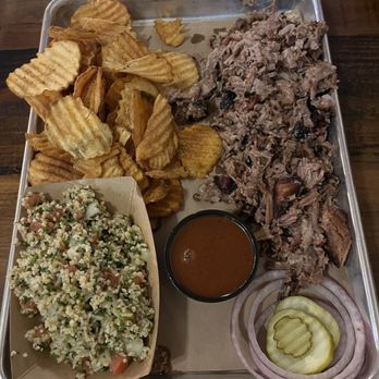 Beartooth Barbecue - Brisket with homemade potato chips and tabouli - Barbeque Near Me - West Yellowstone, Montana Beartooth Barbecue - Brisket with homemade potato chips and tabouli - Barbeque Near Me - West Yellowstone, Montana