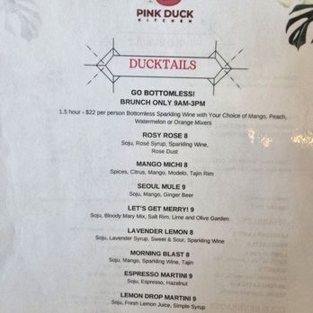 Pink Duck Kitchen - "Ducktails" (cocktails) menu - Breakfast & Brunch Near Me - Henderson, Nevada