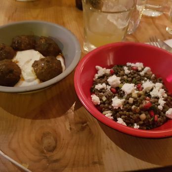 Balls - Spicy Chorizo Balls in Yogurt and Herbs sauce and Lentils Salad with Red Onion, Apples,Pomegranate seeds, and Oregano. - French Near Me - Paris, 75