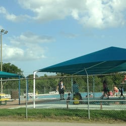 Lake Creek Pool - View of the large pool and little kiddie pool from outside the fence