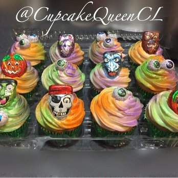 Cupcake Queen - Salted caramel Halloween themed cupcakes topped with chocolate candies. Cupcakes are made 100% from scratch. - Cupcakes Near Me Cupcake Queen - Salted caramel Halloween themed cupcakes topped with chocolate candies. Cupcakes are made 100% from scratch. - Cupcakes Near Me