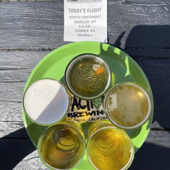 Faction Brewing - Flight of the day! Clockwise starting at the top: Hipster Conformant, Vandelay Wit, S.A.P.A., Summer IPA, Anomaly. - Breweries Near Me - Alameda, California