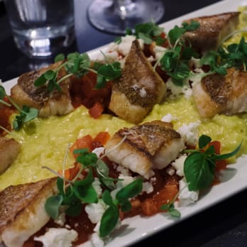Gunshow - pan seared American red snapper. sweet corn risotto. tomato & watermelon. basil - New American Near Me - Atlanta, Georgia