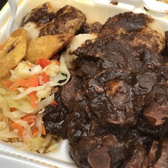 Cherry's Jamaican Delight - Oxtail large platter. With boiled dumplings (just boiled balls of corn flour?) - Caribbean Near Me - West Reading, Pennsylvania Cherry's Jamaican Delight - Oxtail large platter. With boiled dumplings (just boiled balls of corn flour?) - Caribbean Near Me - West Reading, Pennsylvania