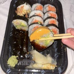 shrimp tempura roll was ! Spicy mayo is .The rice ratio was good! Was a little disappointed with spicy kani/crab roll. It wasn't shrimp tempura roll was ! Spicy mayo is .The rice ratio was good! Was a little disappointed with spicy kani/crab roll. It wasn't