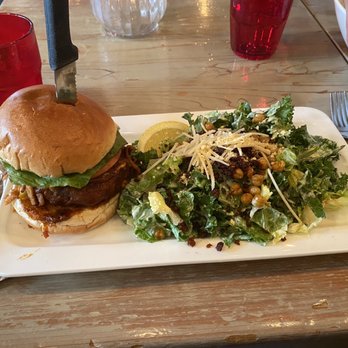 MeeT on Main - Crispy BBQ Burger with Caesar Salad - Comfort Food Near Me - Vancouver, British Columbia