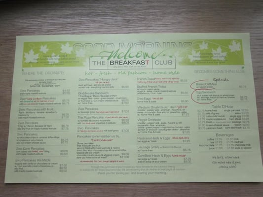 Menu photo 2 The Breakfast Club Jefferson, NY Menu photo 2 The Breakfast Club Jefferson, NY