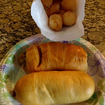 Mr. Donuts & Kolaches - Medium Sausage and Cheese Kolache, Boudin Kolache and a bag of donut holes - Donuts Near Me - Katy, Texas