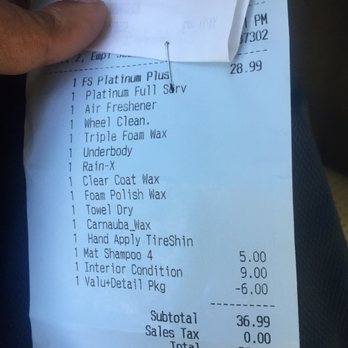 Car Spa - And the services for which I paid them. Didn't get the air freshener! - Car Wash Near Me - Dallas, Texas