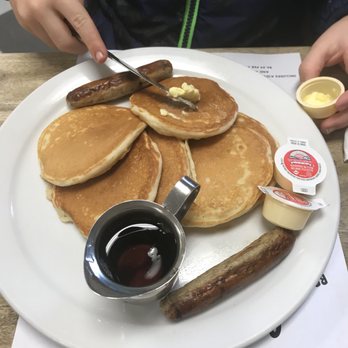 Cookies Grill - Kid's stack of 6 silver dollar cakes. They can chose sausage or bacon. - Breakfast & Brunch Near Me - Chilliwack, British Columbia