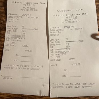 Plado - New York - Receipt - Tapas/Small Plates Near Me - New York, New York Plado - New York - Receipt - Tapas/Small Plates Near Me - New York, New York