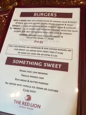 Menu photo 1 The Red Lion Birmingham, XWM Menu photo 1 The Red Lion Birmingham, XWM