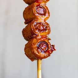 Tortilla beef hotdog with sweet chili