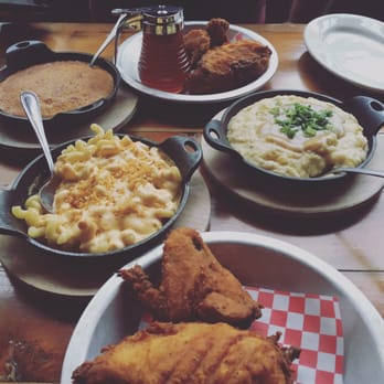 The Eagle Mass Ave - Chicken with the spoon bread, Mac and cheese, and mashed potatoes. - American Near Me - Indianapolis, Indiana The Eagle Mass Ave - Chicken with the spoon bread, Mac and cheese, and mashed potatoes. - American Near Me - Indianapolis, Indiana