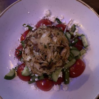 Ouzo Bay - greek salad with crab cake - Greek Near Me - Baltimore, Maryland