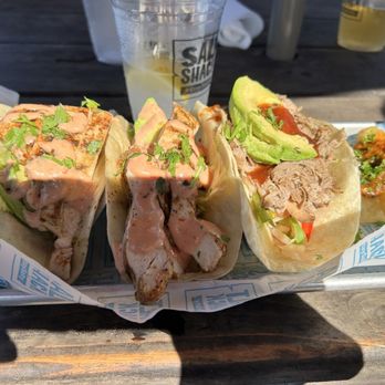 Salt Shack On The Bay - Chicken tacos with a pork taco - Seafood Near Me - Tampa, Florida Salt Shack On The Bay - Chicken tacos with a pork taco - Seafood Near Me - Tampa, Florida
