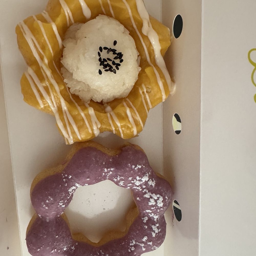 Mango sticky rice and ube mochi donuts.