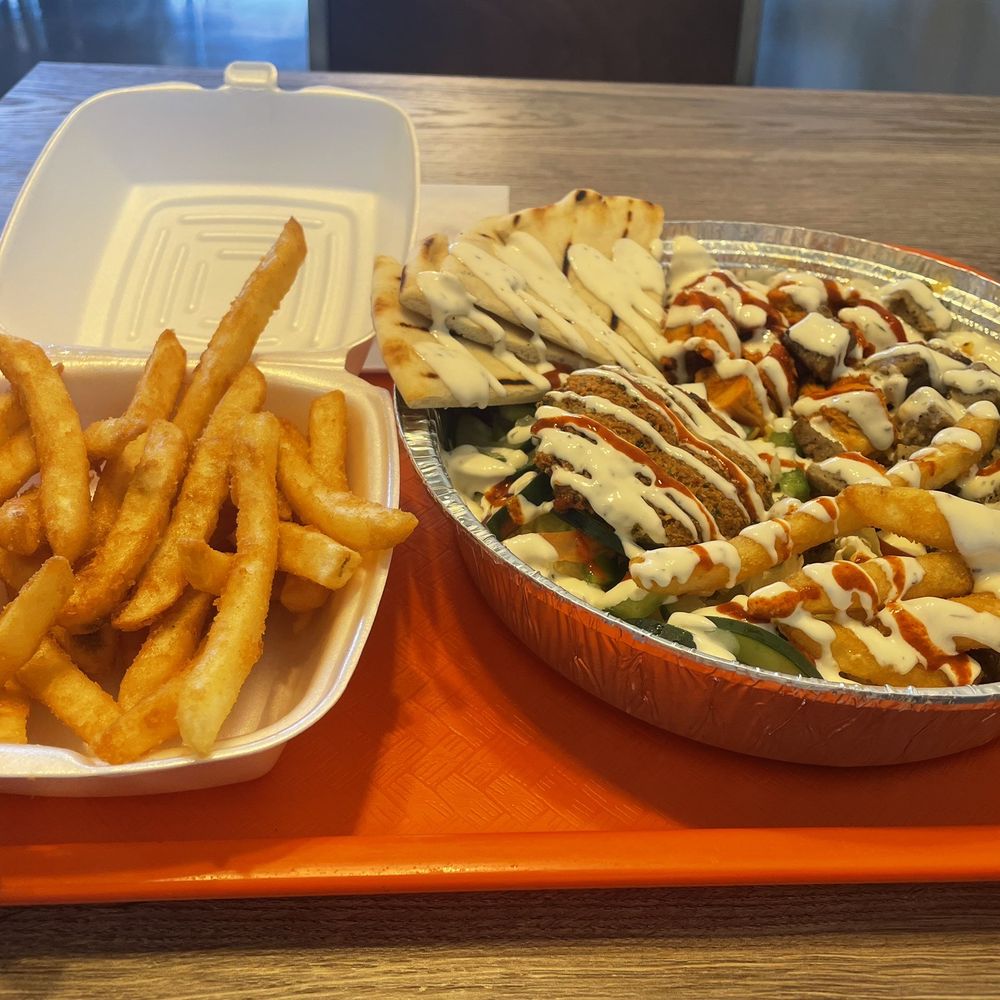 Chop House Gyro - Manhattan Style Rice Bowl and fries - Halal Near Me - Arlington, Texas