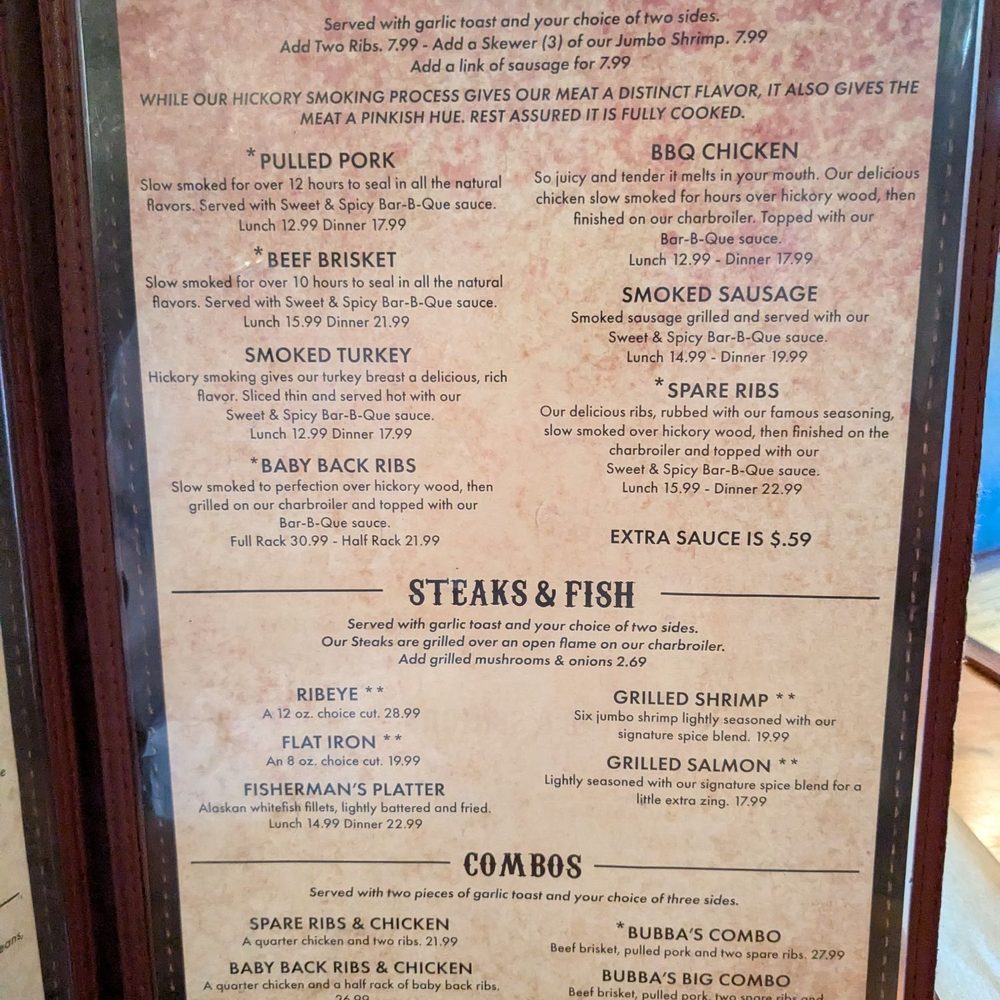 Bubba’s Bar-B-Que - Menu - Barbeque Near Me - Cody, Wyoming