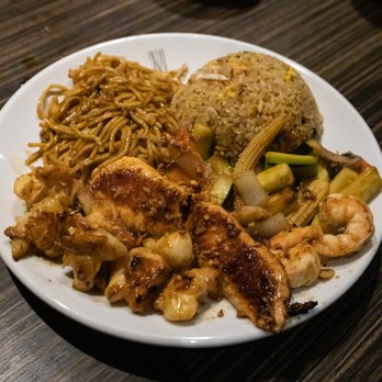 Ooka Japanese Restaurant - Hibachi order (Salmon & Lobster) - includes noodles and veggies; chose fried rice option + chef gave us extra shrimp - Japanese Near Me - Riverside, California