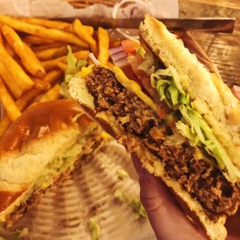 Double Barrel Kitchen & Bar - The classic burger but with the Beyond patty - Sports Bars Near Me - Westerville, Ohio Double Barrel Kitchen & Bar - The classic burger but with the Beyond patty - Sports Bars Near Me - Westerville, Ohio