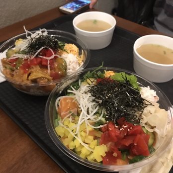 Poki Roll - our two medium poke bowls with complimentary miso soup :) - Japanese Near Me - Cypress, California